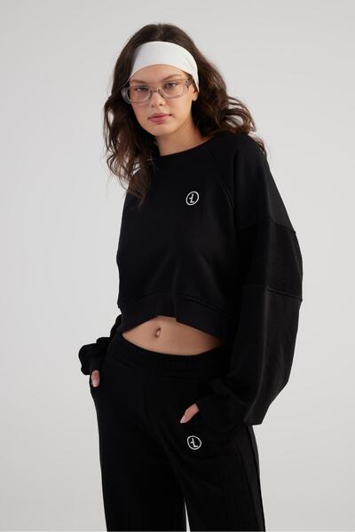 HOLLY LOLLY Μαύρο φούτερ Crop Cali - Crew Neck, Χωρίς ράστερ