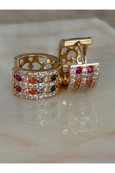 MioArt Colorful Zircon Stone Baguette Steel Hoop Earrings