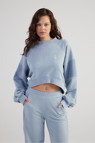 HOLLY LOLLY Graues Crop-Cali-Sweatshirt – Rundhalsausschnitt, ohne Raster