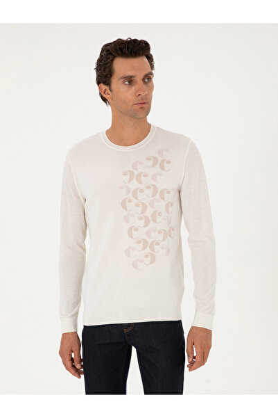 Cacharel Beyaz Slim Fit %100 Yün Bisiklet Yaka Triko Kazak 50291586-VR013