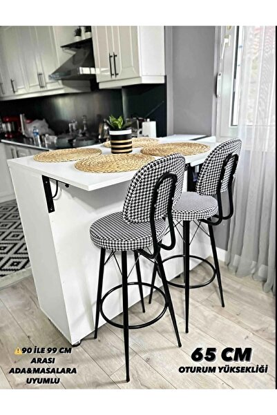 Sandalye Shop Dolce Bar Sandalyesi 65 Cm Kazayağı Desen Kumaş Döşeme.90 Cm Ve...