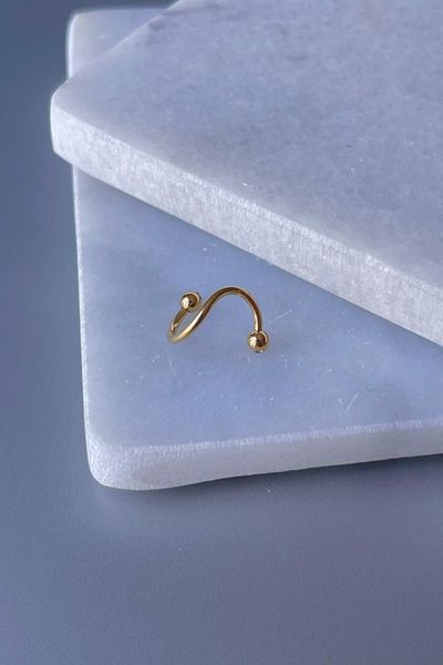 Jaida Moda Unisex Gold Spiral Two Ball Stone Curved Cartilage and Lobe Earrings