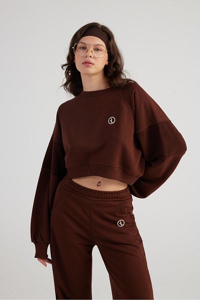 HOLLY LOLLY Brown Crew Neck Non-Rated Crop Cali Sweatshirt