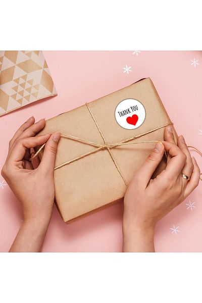 s'he design 96Pcs 3X3 Thank You Sticker with Heart Thank You Written Round Packaging and Gift Sticker Label
