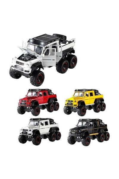 FEN TOYS مرسيدس بنز G63 AMG 6x6 للطرق الوعرة أبيض 1:22 نموذج معدني للسيارة مزود بباب صوتي خفيف يفتح صندوق السيارة
