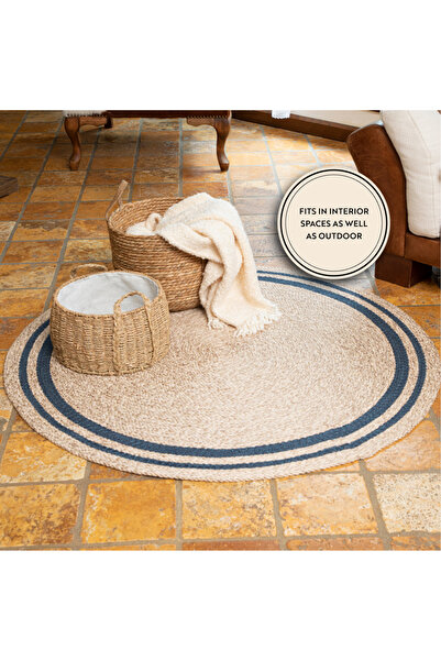 English Home Juteteppich rund Boho und Ethno Look für Wohnzimmer, Schlafzimmer, 90x90 cm