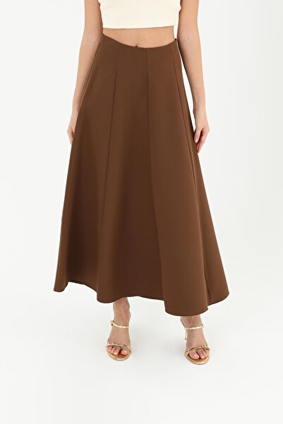Puane Γυναικεία φούστα καμπάνα σε χρώμα πικρό καφέ - Λεπτομέρεια ραφής και μεμονωμένα μέρη 18202