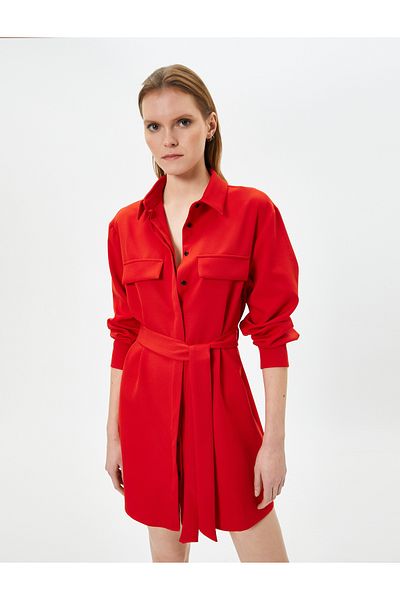 Koton Long Sleeve Shirt Dress - Belted and Pocket Detail
