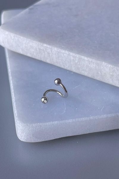 Jaida Moda Unisex Silver Spiral Two Ball Stones Curled Steel Cartilage and Lobe Earrings
