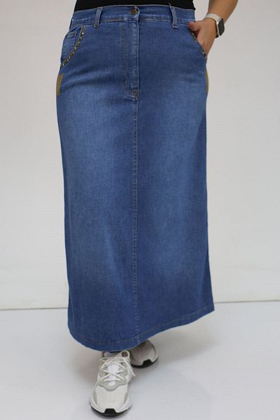 Eslina 45008-1 Fusta din denim cu buzunare de mărime mare, cu detaliu de piatră - albastru