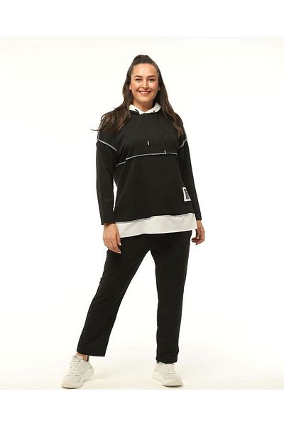 özle fashion Дамски спортен костюм с качулка за големи размери