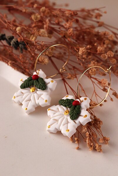 Gizy Store Polimer Kil Kar Tanesi Kokinalı Minimal Tasarım Yeni Yıl Noel Hediyesi Kadın Küpe