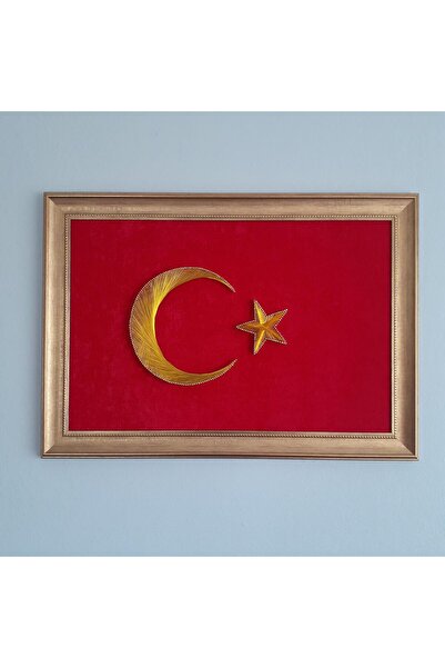 Payidar Filografi ALTIN RENK TÜRK BAYRAĞI FİLOGRAFİ SANATI EL YAPIMI TABLO