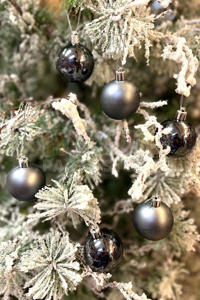 Huzur Party Store Space Gray Colored Shiny Matte Cici Ball - 5 cm 6-Piece Christmas Pine Tree Ornament with String