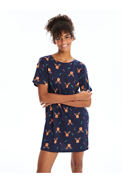 LC Waikiki Γυναικείο νυχτικό με θέμα την Πρωτοχρονιά σε μπλε ναυτικό χρώμα