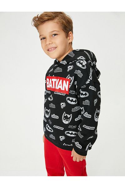 Koton Batman Hooded Sweatshirt Licensed Long Sleeve Ribbon