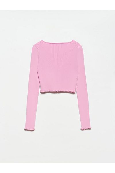 Dilvin 60134 U-Neck Front Accessories Knitwear Cardigan-pink