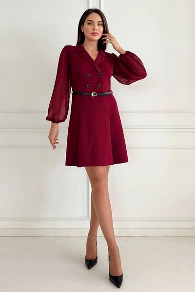 Moda Amore Rochie midi de damă cu mâneci din tul și detaliu cu patru nasturi - 018