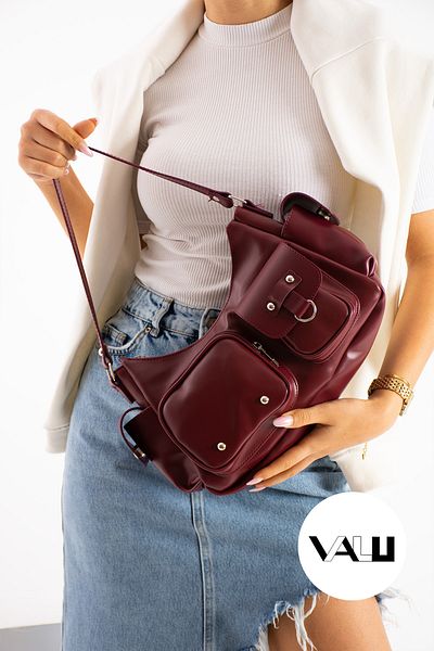 Valu Accessorize Geantă de umăr pentru femei Sirius Burgundy - cu buzunare multiple și fermoar
