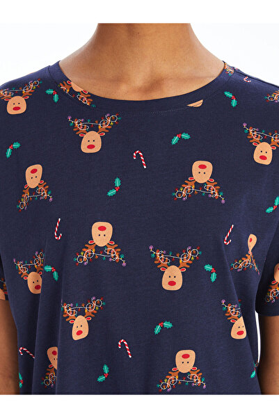 LC Waikiki Γυναικείο νυχτικό με θέμα την Πρωτοχρονιά σε μπλε ναυτικό χρώμα