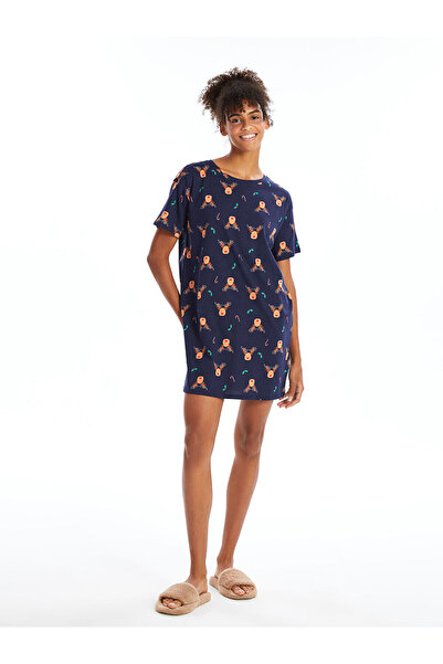 LC Waikiki Γυναικείο νυχτικό με θέμα την Πρωτοχρονιά σε μπλε ναυτικό χρώμα