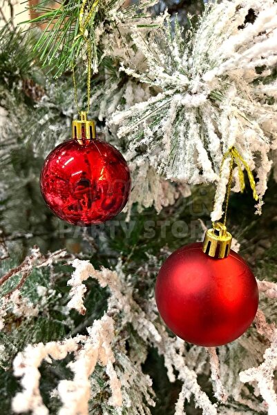 Huzur Party Store Parlak Mat Kırmızı Renkli Cici Top 5 Cm 6'lı Yılbaşı Kırmızısı Yeni Yıl Çam Ağacı Süsü Ipli Süs