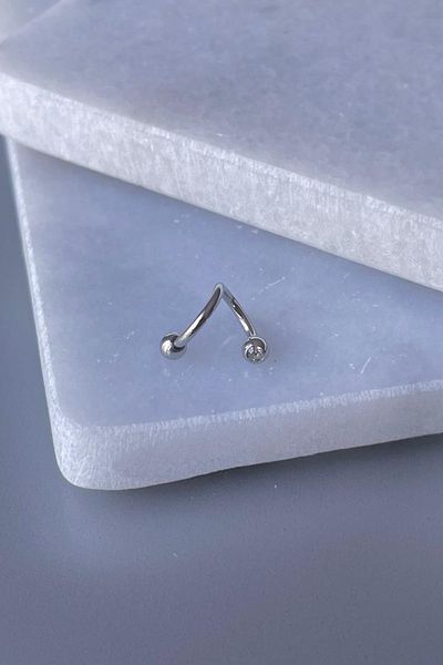 Jaida Moda Unisex Silver Spiral Two Ball Stones Curled Steel Cartilage and Lobe Earrings