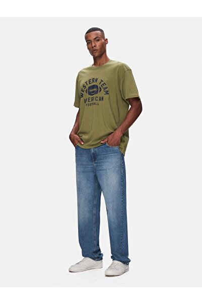 Ltb Sloganlı Sıfır Yaka Kısa Kollu Relaxed Fıt Yeşil T-shırt