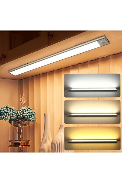 HyMark 40cm Sensörlü Alüminyum USB Şarjlı LED Gece Lambası 3 Renk Kısılabilir Mutfak Dolap Tezgah
