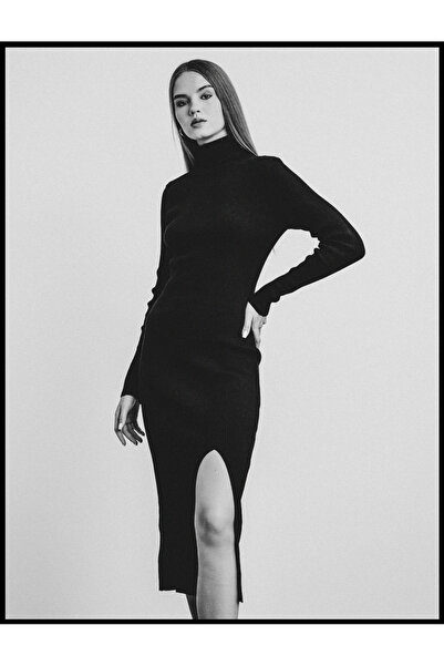 Koton Πλεκτό Φόρεμα ζιβάγκο με σκίσιμο μακρυμάνικο