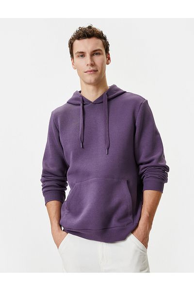 Koton Long Sleeve Hooded Raised Sweatshirt - Kangaroo Pocket Detail