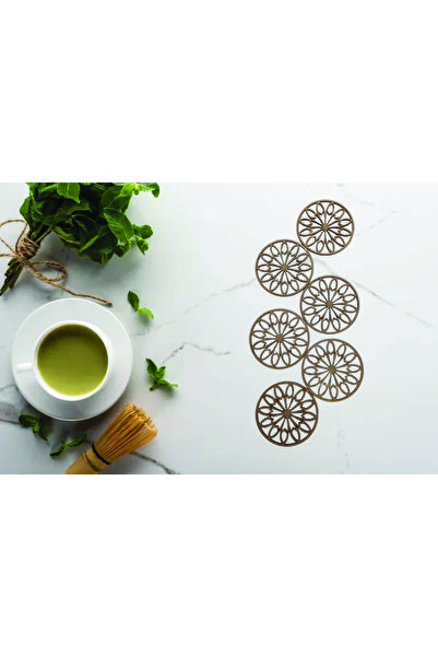 şamaksesuar كوستر دائري منقوش باللون البني (12 قطعة) (10 × 10 سم) (MDF خام)