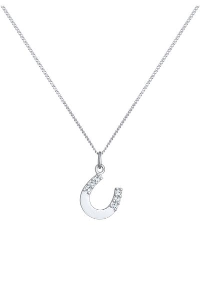 ELLI Halskette Damen Hufeisen Anhänger schlicht mit Kristall in 925 Sterling Silber