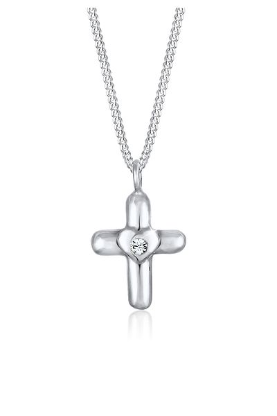 ELLI Halskette Kinderkreuz Herz süß mit Kristallen in 925 Sterling Silber