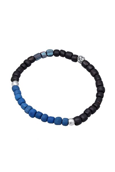 KUZZOI Armband Herren Vintage Glasperlen Blau in 925 Sterling Silber