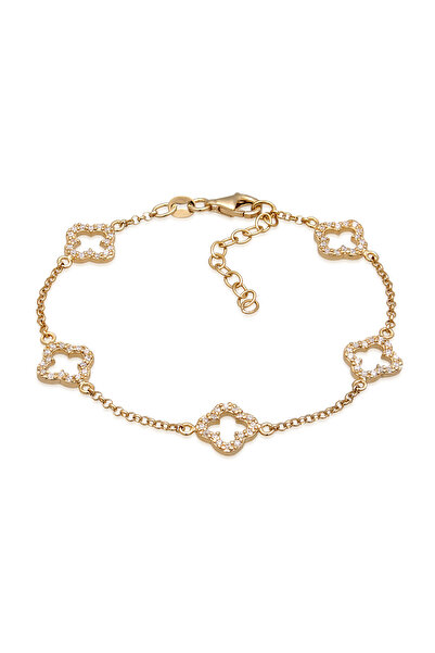 ELLI Náramek Náramek Dámský Květinový řetízek s oválným článkem Zirkonový diamantový brus Bílá 925 Sterling Silver P