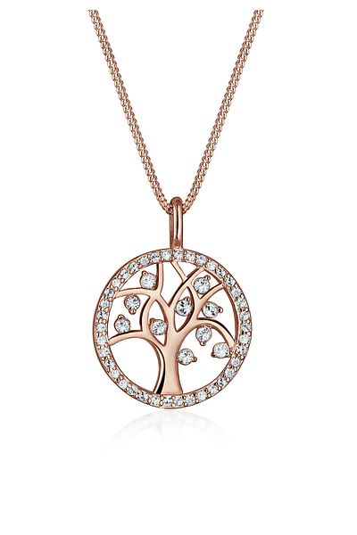 ELLI Damenhalskette aus 925er-Sterlingsilber mit Baum des Lebens, gemusterten Kristallen