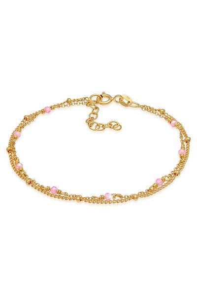 ELLI Bracelet Ladies Ball Chain Filigree Pink With Quartz Beads In 925 Sterling Silver