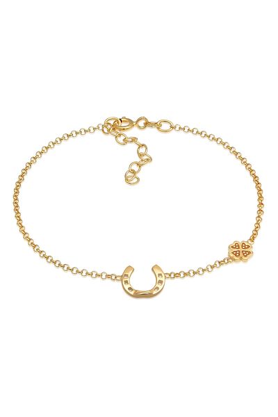 Nenalina Bracelet Ladies Horseshoe Shamrock Luck Adjustable With Enamel In 925 Sterling Silver