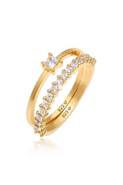 ELLI Ring für Damen, Solitaire, Verlobung, Unendlichkeit, Zirkoniumkristalle, 925er Sterlingsilber, vergoldet