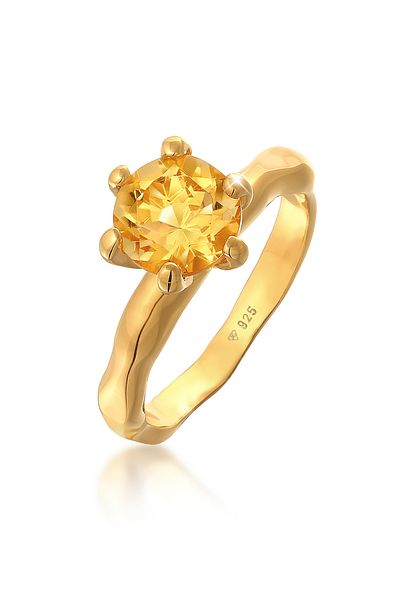 ELLI Ring Ladies Engagement Solitaire With Citrine Gemstone In 925 Sterling Silver Gold Plated