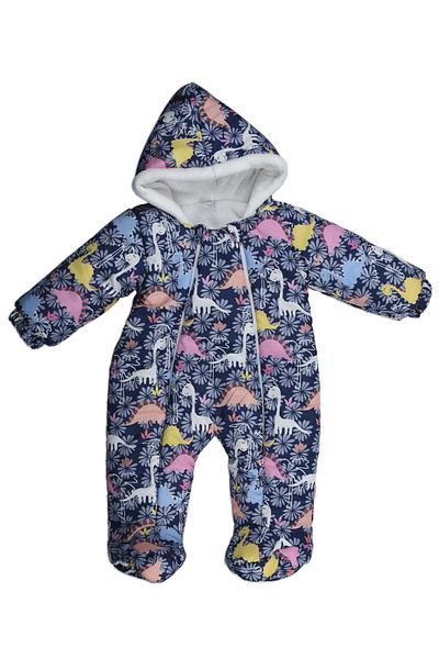 MAİBELLA Dinosaur Print Astronaut Jumpsuit for Baby Boys Girls - Hoodie with Booties, Zipper and Fur