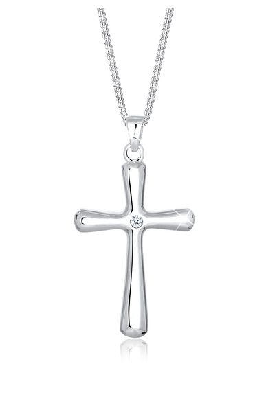 ELLI Náhrdelník Dámský křížový přívěsek klasický s diamantem (0,03 CT) ze stříbra 925
