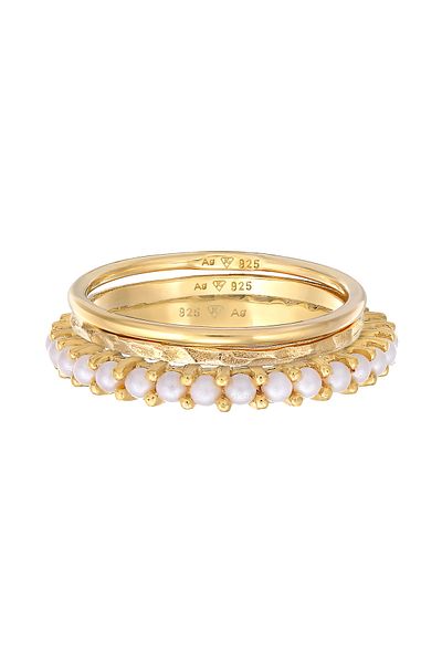 ELLI Ring Damen 3er Stapel Set mit Glasperlen aus 925 Sterling Silber vergoldet