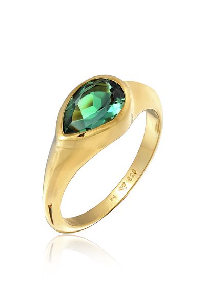 ELLI Ring Premium Ring Ladies Signet Trend With Quartz Gemstone In 925 Sterling Silver Gold Plated