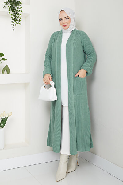 Pamuk Butik Γυναικεία χειμερινή casual γκρι μακριά ζακέτα με τσέπες