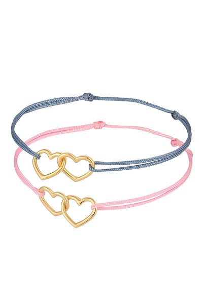 ELLI Set de 2 inimi de brățară pentru copii cu panglică de nailon cu argint 925