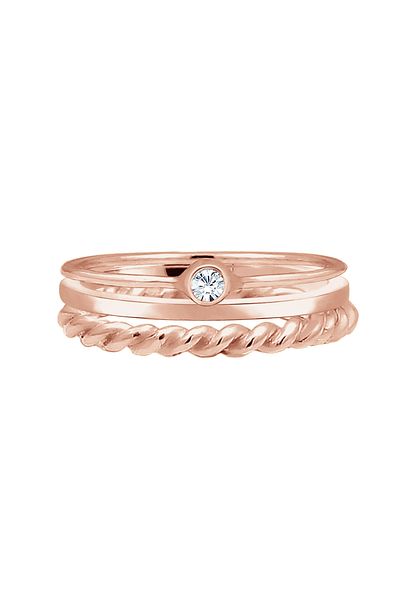 ELLI Set Inele Dama Solitaire Basic Rasucite Cu Cristal In Argint Sterling 925