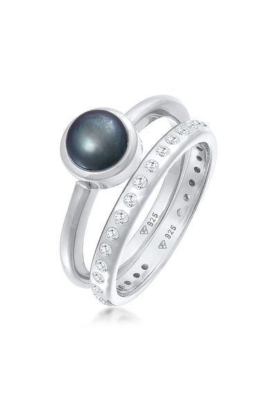Nenalina Inel de damă Eternity cu perle de cultură de apă dulce din argint 925, set de 2