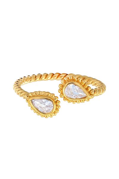 ELLI Ring Ladies Drop Vintage Look Open With Zirconia Crystals In 925 Sterling Silver Gold Plated